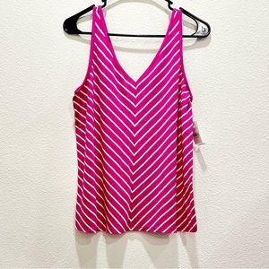 NWT! LOFT Pink Linen Blend Chevron V Neck Tank Top!